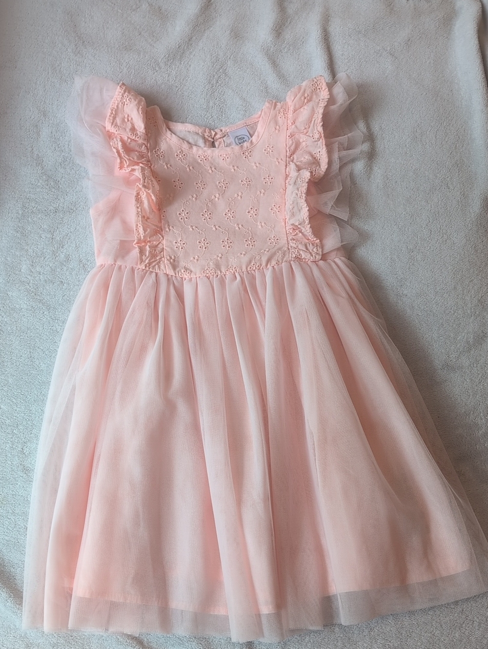 Girls' Light Pink Eyelet Bodice Tulle Party Dress